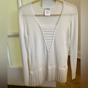CHANEL white cotton top long sleeve